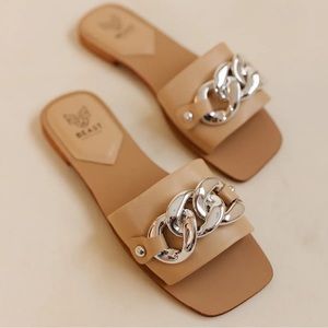 Beast Lana-01 Nude Chain Slide Sandals